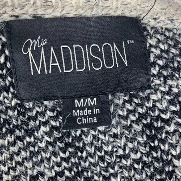 Mia Maddison Long Cardigan Sweater Duster Grey Black Fuzzy Open Front M - Picture 7 of 9
